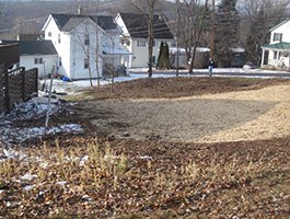 Wide-angle view of a large land clearing operation in progress